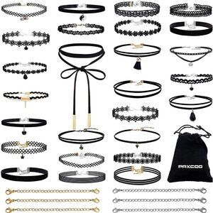 Choker Necklace Set 26 Pcs Black Extenders for Women Ladies Casual Formal